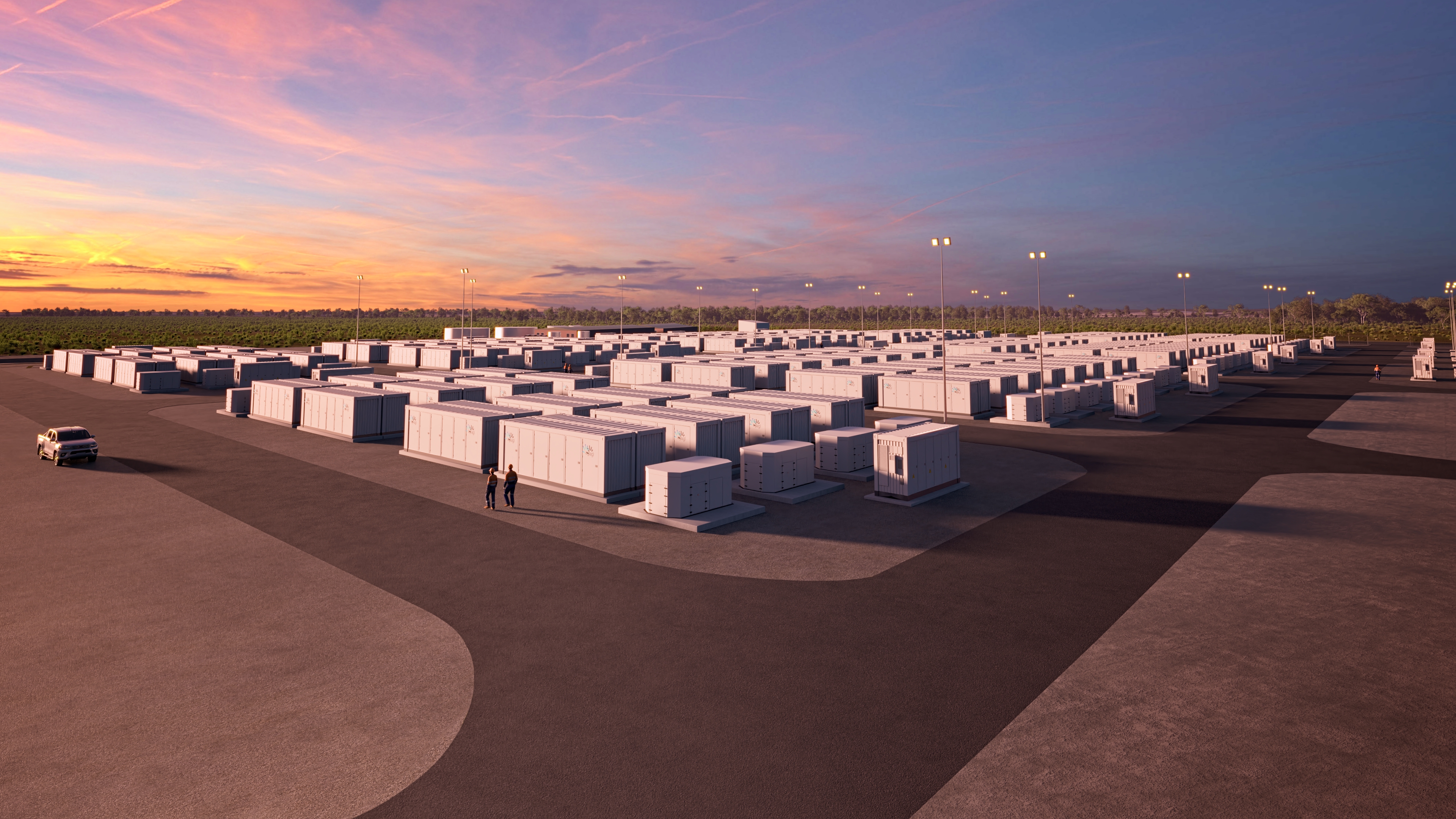 Render of a battery energy storage system. 