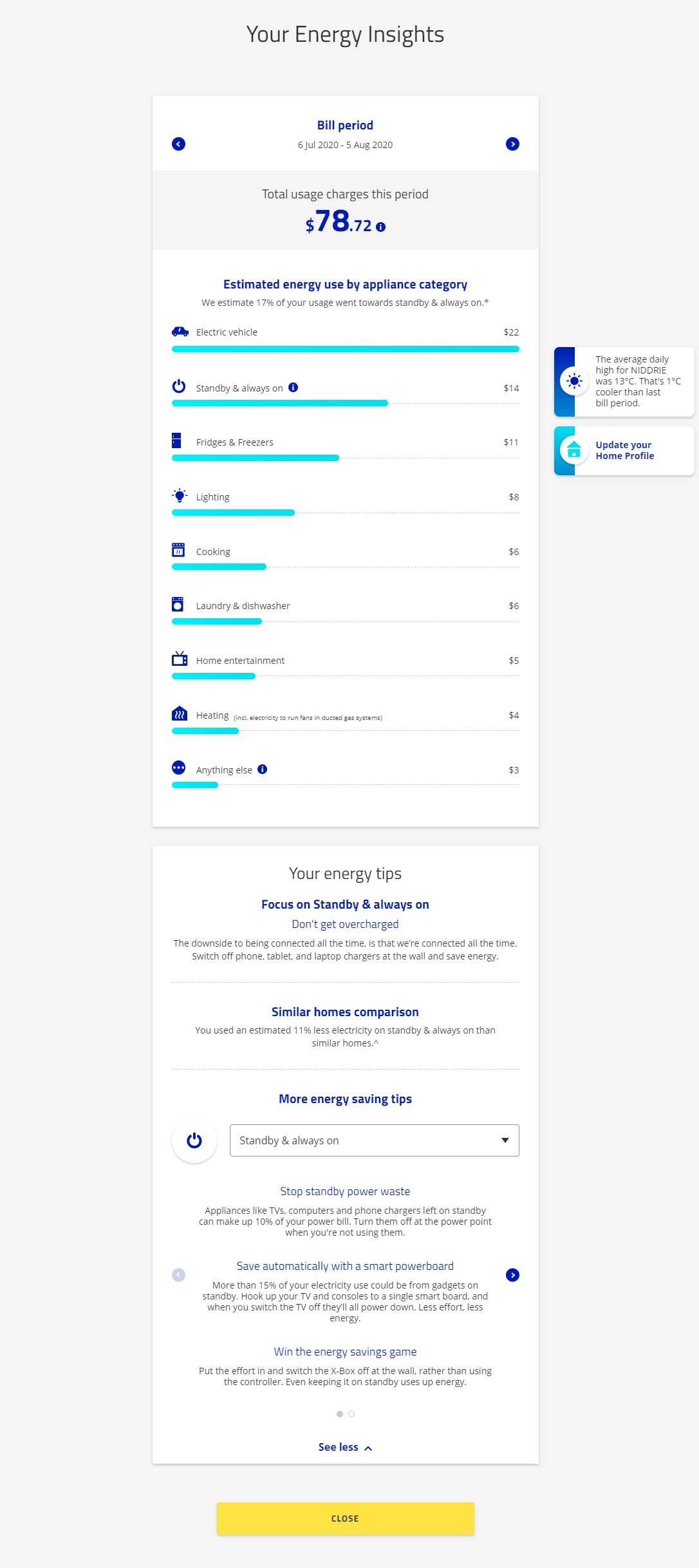 a screenshot of a sample Energy Insights report