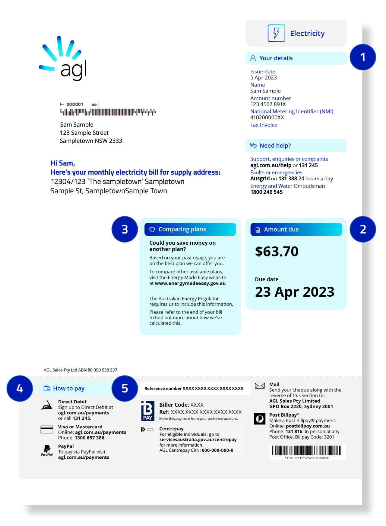 Page one of the new AGL energy bill